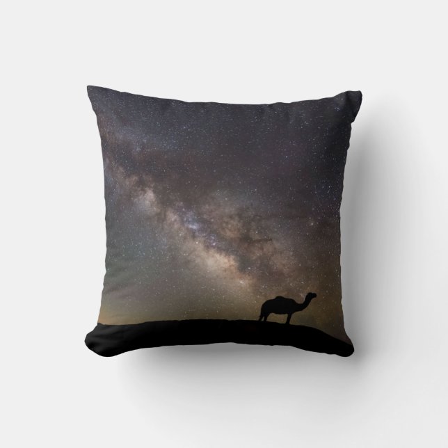 Camel Silhouette and Milkyway Throw Pillow (Front)