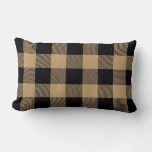 Camel Tan Black Buffalo Check Plaid Lumbar Pillow