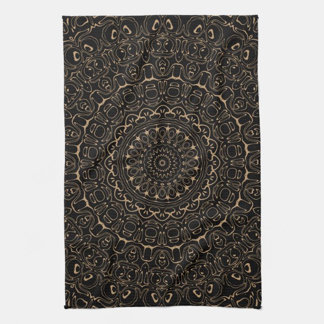 Camel Tan Mandala with Elegant Symmetry Kitchen Towel (Vertical)