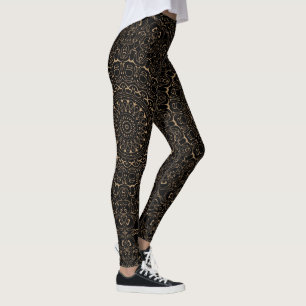 Camel Tan Mandala with Elegant Symmetry Leggings