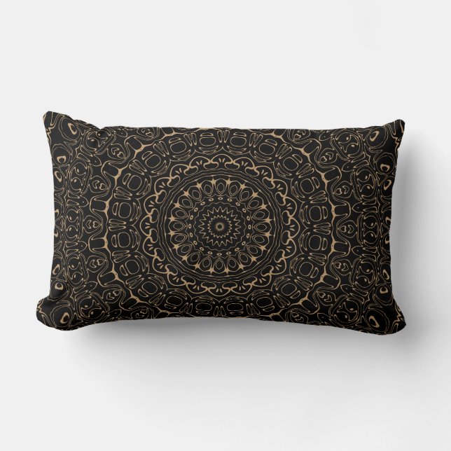 Camel Tan Mandala with Elegant Symmetry Lumbar Pillow (Front)