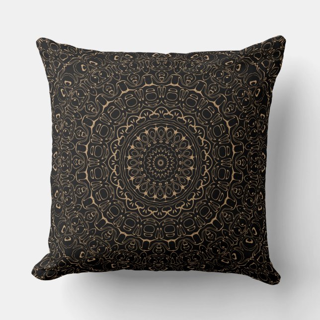 Camel Tan Mandala with Elegant Symmetry Throw Pillow (Front)