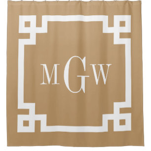 Camel Tan White Greek Key #2 Framed 3I Monogram