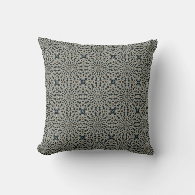 Camel Teal and Grey Circles Tile Pattern Throw Pillow (Front)