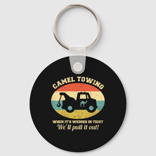 Camel Towing Retro Adult Humour Saying Fun Hallowe Keychain (Front)