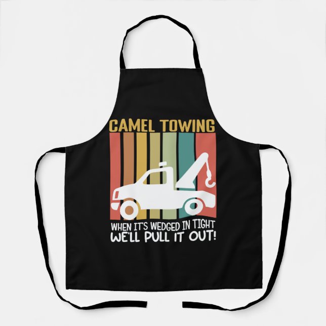 Camel Towing Retro Adult Humour Saying Halloween Apron (Front)