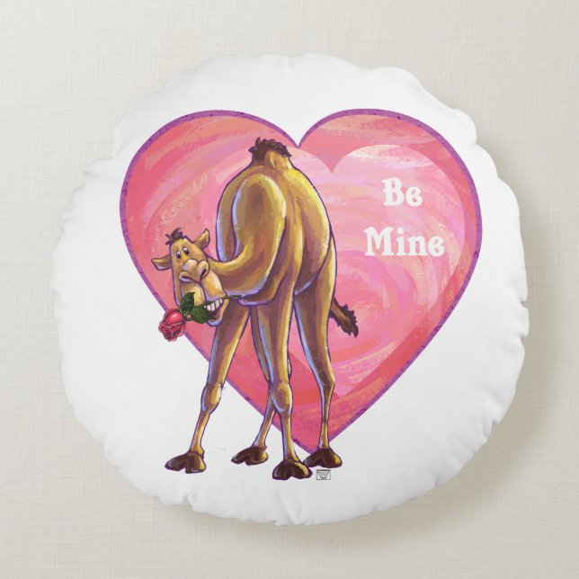 Camel Valentine's Day Round Pillow (Front)
