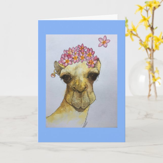 Camel With A Pearl Earring Greetings Card (Yellow Flower)