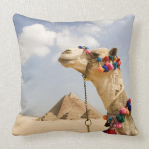 Camel with Pyramids Giza, Egypt Throw Pillow