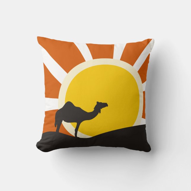 Camel With Sunset Throw Pillow (Front)