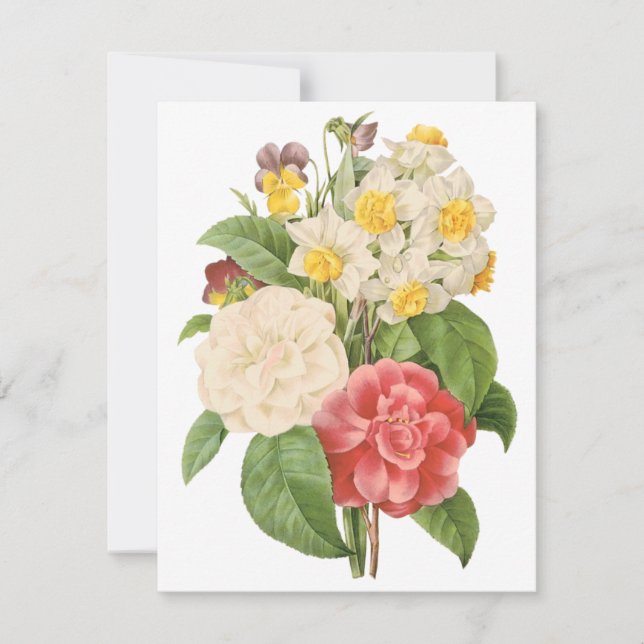 Camelias and Daffodils by Redoute Invitation (Front)