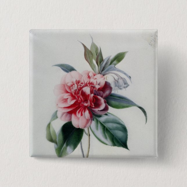 Camellia 2 Inch Square Button (Front)