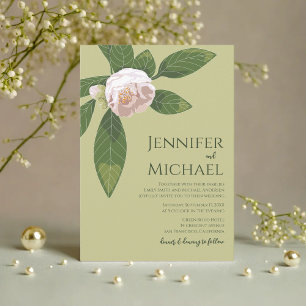 Camellia and Greenery Simple Elegant Wedding Invitation