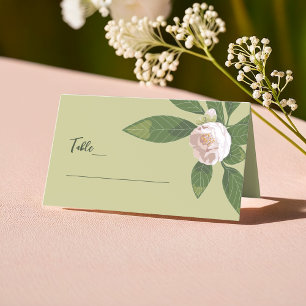 Camellia and Greenery Simple Elegant Wedding Place Card