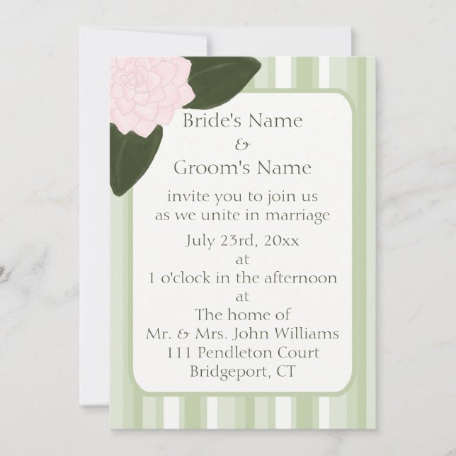 Camellia and Stripes Wedding Invitation (Front)