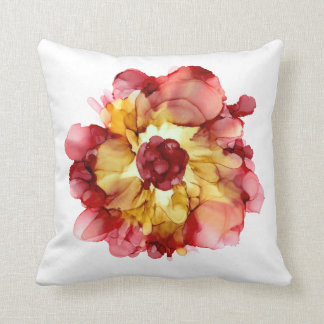 Camellia Bourgogne & Or coussin floral peint à la