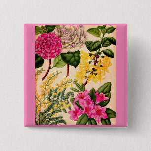 camellia, forsythia, rhododendron and acacia 2 inch square button