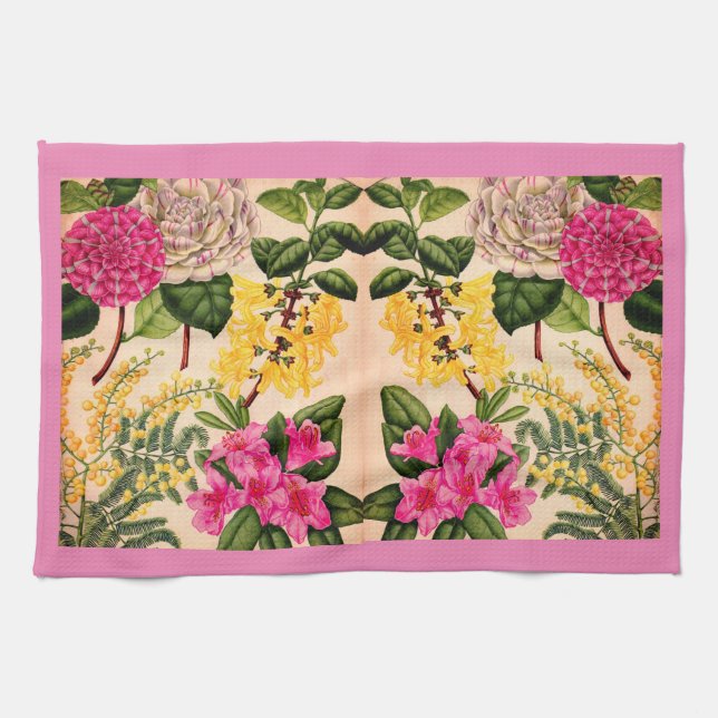 camellia, forsythia, rhododendron and acacia kitchen towel (Horizontal)