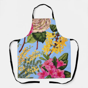camellia, forsythia, rhododendron and acacia print apron