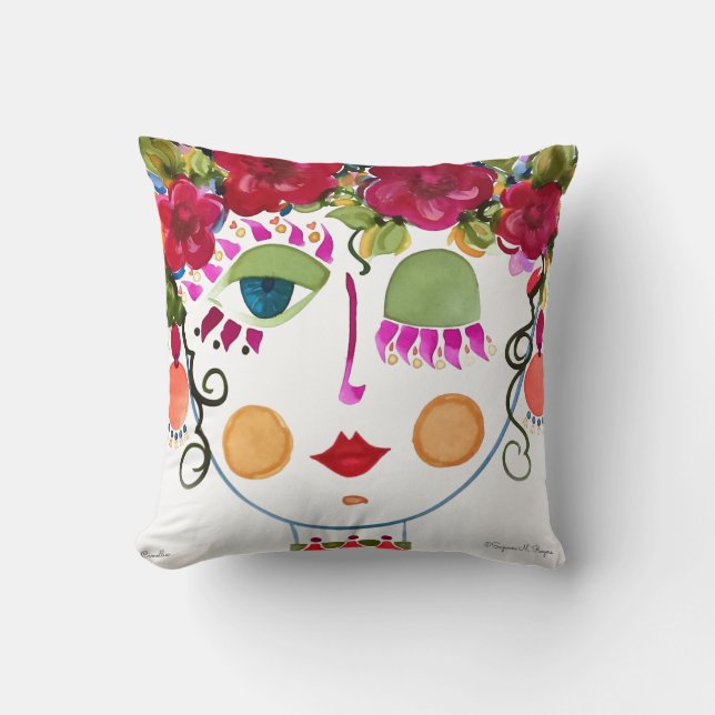 Camellia - Gypsy Garden Girl Cotton Pillow (Front)