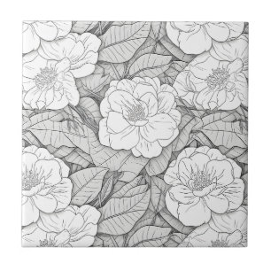 Camellia in Black and White Tile