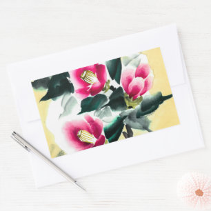 Camellia in snow painted in sumie technique sticker