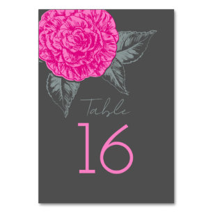 Camellia inked art pink grey wedding table numbers