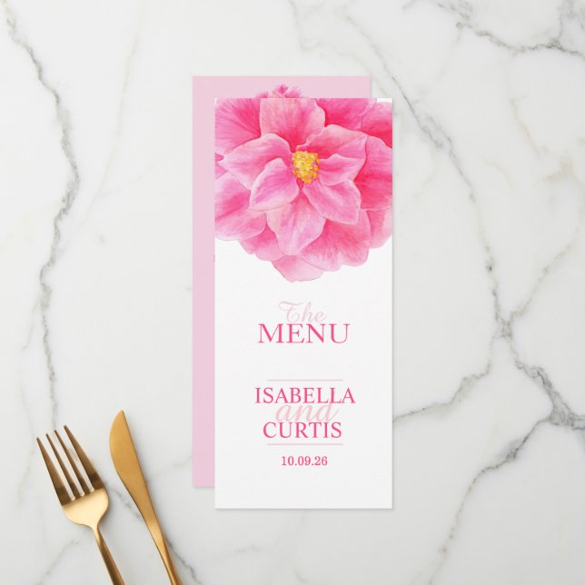 Camellia pink wedding dinner menu (Front/Back In Situ)