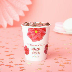 Camellia red watercolor art floral custom wedding paper cups