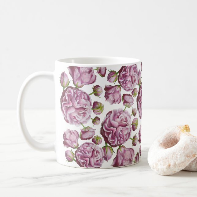 Camellia Rose Garden Flowers  Coffee Mug (With Donut)