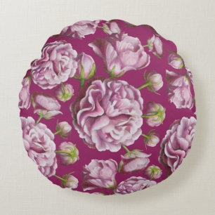 Camellia Rose Garden Flowers Round Pillow