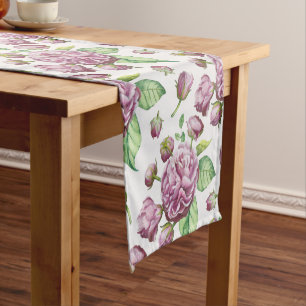 Camellia Rose Garden Flowers Short Table Runner