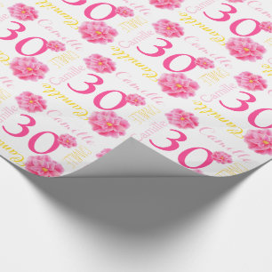 Camellia watercolor flower name 30th birthday wrap wrapping paper