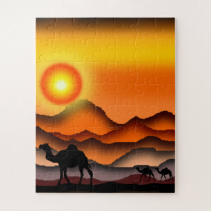 Camels At Sunset Desert Jigsaw Puzzle
