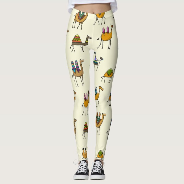 Camels Caravan Decorative Seamless Pattern Leggings (Front)