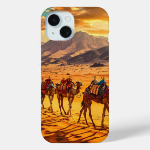 Camels caravan in the desert iPhone 15 case