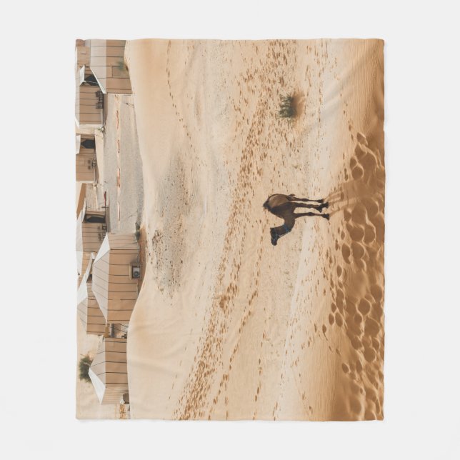 Camels Glamping: Moroccan Desert Luxury Fleece Blanket (Front)