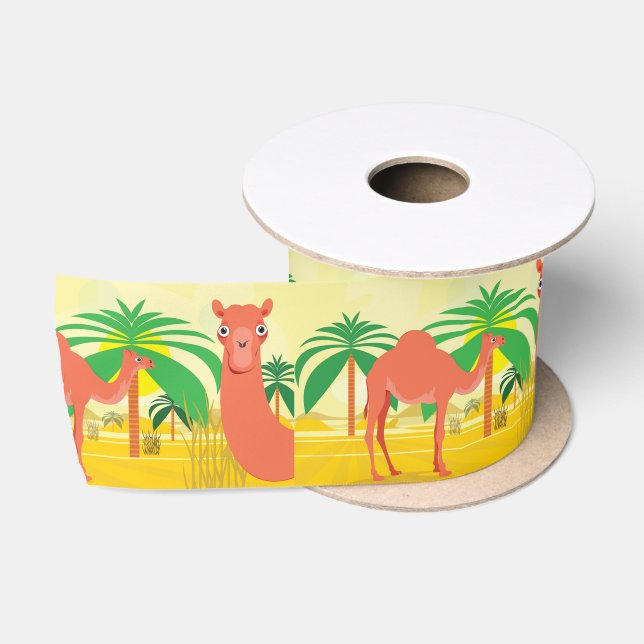 Camels illustration satin ribbon (Spool)