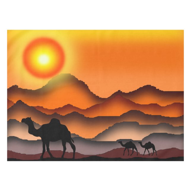 Camels In Sunset Desert Tablecloth (Front (Horizontal))