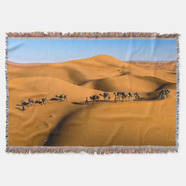camels on desert under blue sky throw blanket (Front)