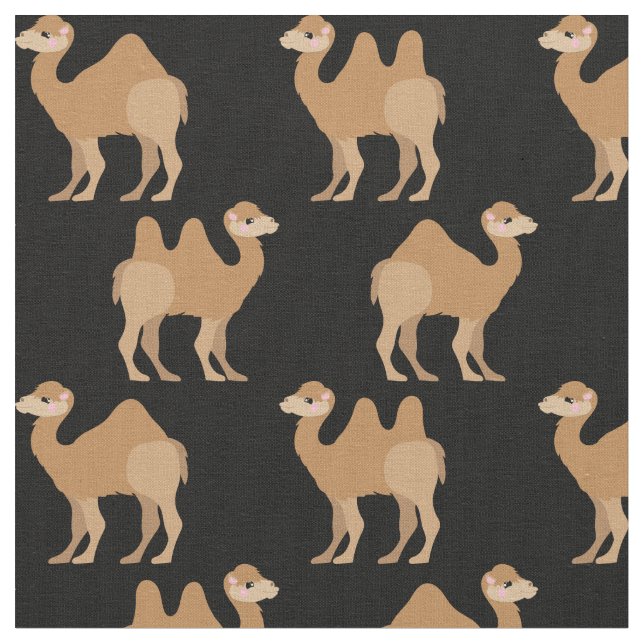 Camels Print Fabric Black (Close Up)