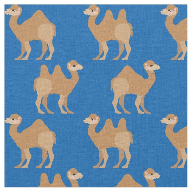 Camels Print Fabric Blue (Close Up)