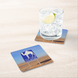 Camels sign, Tunisia Square Paper Coaster