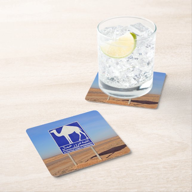 Camels sign, Tunisia Square Paper Coaster (Insitu)
