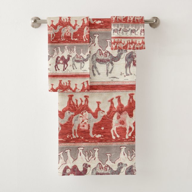 Camels Train, Camels Pattern, camel print Bath Towel Set (Insitu)