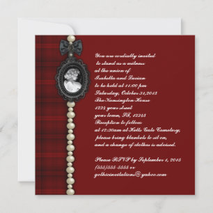 Cameo and Plaid Goth Wedding Suite Invitation