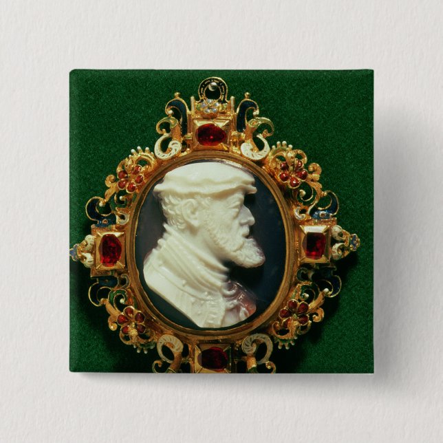 Cameo bearing the portrait of Charles I of Spain 2 Inch Square Button (Front)