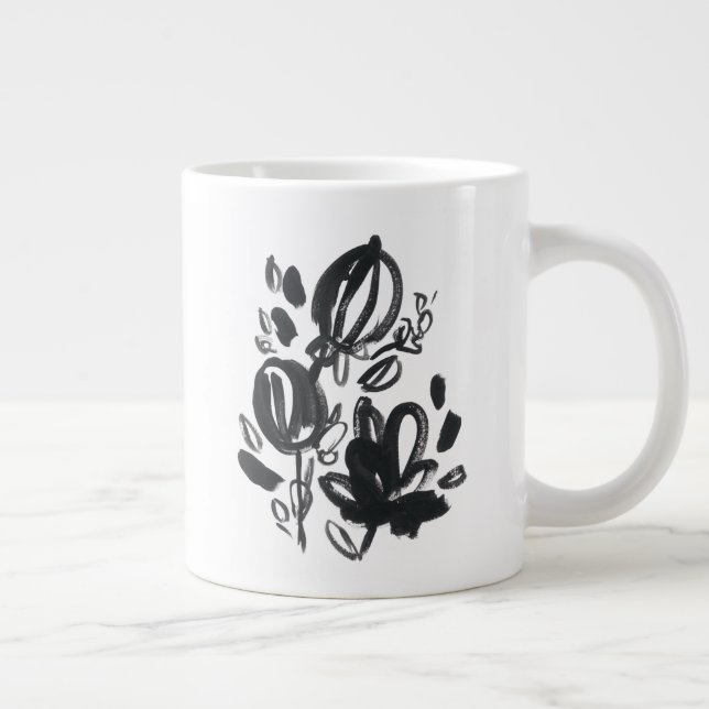 Cameo Bloom - Black and White Large Coffee Mug (Right)