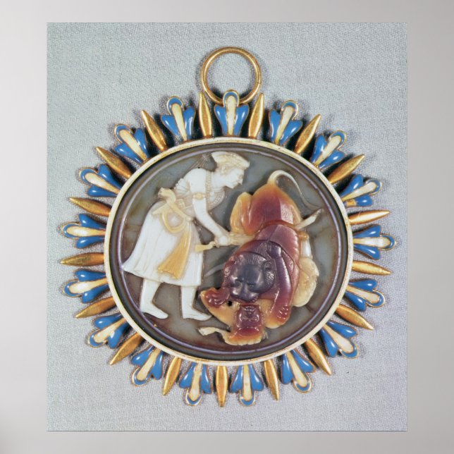 Cameo depicting Emperor Shah Jahan killing lion Poster (Front)