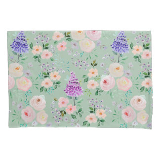 Cameo Green Watercolor Floral Pillowcase